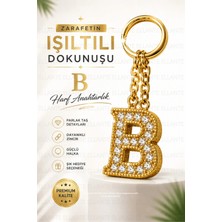 Ellante Kişiye Özel Harf Anahtarlık Altın Renk Zirkon Taşlı Şık Çanta Süsü Anahtar Aksesuarı Hediyelik Harf Kolyesi Görünümlü Tasarım