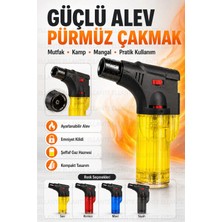 Ellante Pürmüz Çakmak Ayarlanabilir Alevli Emniyet Kilitli Şeffaf Gaz Hazneli Kompakt Mutfak Kamp Çakmağı