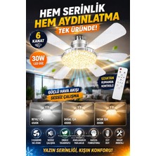 Ellante Kristal LED Tavan Vantilatörü 30W | 6 Kanatlı | Kumandalı | 3 Işık Rengi (3000K-6500K) | E27 Duy | Sessiz Çalışma