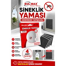 Ellante Kendinden Yapışkanlı Sineklik Yaması 4 Adet 10X10 cm Sineklik Tamir Bandı Delik Yırtık Onarım Yaması Siyah
