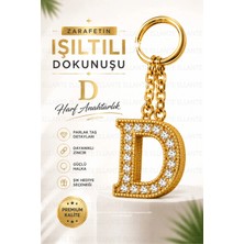 Ellante Kişiye Özel Harf Anahtarlık Altın Renk Zirkon Taşlı Şık Çanta Süsü Anahtar Aksesuarı Hediyelik Harf Kolyesi Görünümlü Tasarım