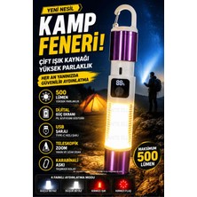 Ellante Şarjlı Kamp Feneri USB Type-C 500 Lümen Dijital Pil Göstergeli LED El Feneri Zoomlu Kamp ve Acil Durum Lambası