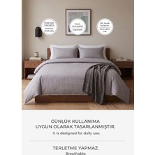 Evlen Home Collection Line Pamuklu Nevresim Takımı 4 Parça Çizgili Nevresim Seti Gri | Otel Nevresim