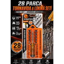 Ellante Kinetex 28 Parça Tornavida ve Lokma Seti Manyetik Bit Uçlu Çok Amaçlı Tamir Seti KTX-034