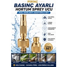 Ellante Pirinç Basınç Ayarlı Hortum Sprey Ucu Hızlı Bağlantı Adaptörlü Set Metal Bahçe Sulama ve Araç Yıkama Tabancası