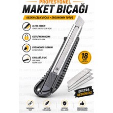 Ellante Profesyonel Maket Bıçağı 18 mm | Metal Raylı, Kırılabilir Çelik Uç, Kilitli Mekanizma, Ergonomik Falçata
