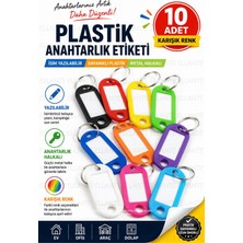 Ellante 10 Adet Karışık Renk Plastik Anahtarlık Etiketi Yazılabilir Isimlik Anahtar Etiketi Metal Halkalı Boş Yazısız Gönderilir