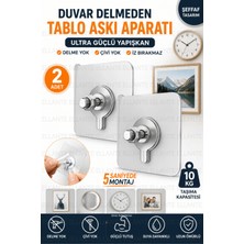 Ellante Duvar Delmeden Yapışkanlı Tablo Askı Aparatı 2 Adet Şeffaf Güçlü Yapışkan Çerçeve Ayna ve Saat Askısı