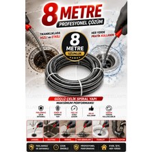 Ellante 8 Metre Profesyonel Spiral Gider Açma Sustası Teli Lavabo Boru Kanalizasyon Tıkanıklık Açıcı Çelik Yay Temizleme Aparatı