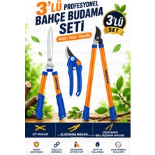 Ellante 3'lü Profesyonel Bahçe Budama Seti Çit Makası El Budama Makası Uzun Saplı Dal Budama Makası Ergonomik Kaymaz Sap Yüksek Karbon Çelik