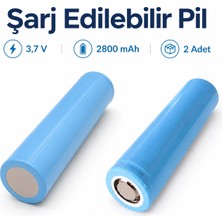 Badem10 Şarj Edilebilir Li-Ion Pil 2 Adet 3,7V 2800 Mah Açık Mavi Yüksek Kapasiteli Uzun Ömürlü