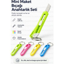 Ellante Mini Maket Bıçağı Anahtarlık Çelik Uç Sürgülü Kargo Koli Paket Zarf Açıcı Pratik Kesici Tekli 1 Adet Karışık Renk
