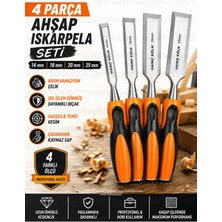 Ellante 4 Parça Ahşap Iskarpela Seti 14-18-20-25 mm Krom Vanadyum Çelik Ergonomik Kaymaz Sap Profesyonel Marangoz Keski Takımı