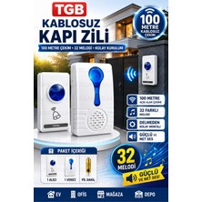 Ellante Kablosuz Kapı Zili 100 Metre Çekim Mesafeli 32 Melodili Priz Tipi Ev Ofis Işyeri Kapı Zili