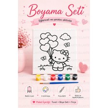 Ellante Hello Kitty Balonlu Boyama Tuvali Seti 20X20 cm | 6 Renk Akrilik Boya + Fırça Dahil | Çocuk Aktivite ve Hobi Boyama Kiti