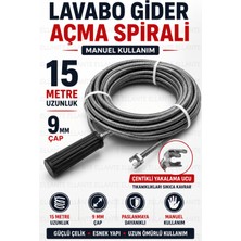 Ellante 15 Metre Lavabo Gider Açma Spirali 9 mm Manuel Tıkanıklık Açıcı Çentikli Uçlu Çelik Tel Sustası