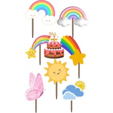 Himi Pasta Süsleri Gök Kuşağı Doğum Günü Pasta Süsleri Kız Erkek Çocuk Maket Pasta Kürdanı Cupcake Kürdan Süsü