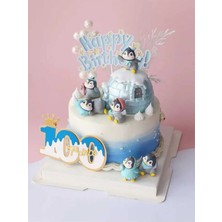 Himi Pasta Süsleri 6'lı Penguen Maket Kürdanlı Cupcake Pasta Süsü Doğum Günü Süsleri Kürdan Süsü