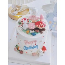 Himi Pasta Süsleri Tavşan ve Mantar 6 Parça Maket Kürdanlı Cupcake Pasta Süsü Doğum Günü Süsleri Kürdan Süsü