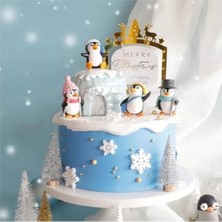 Himi Pasta Süsleri 4'lü Penguen Maket Kürdanlı Cupcake Pasta Süsü Doğum Günü Süsleri Kürdan Süsü