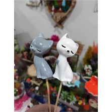 Himi Pasta Süsleri 2'li Kedi Maket Kürdanlı Cupcake Pasta Süsü Doğum Günü Süsleri Kürdan Süsü