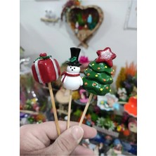 Himi Pasta Süsleri 3'lü Noel Yılbaşı Kardan Adam Maket Kürdanlı Cupcake Pasta Süsü Doğum Günü Süsleri