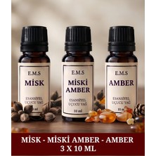 E.M.S Misk - Miski Amber - Amber Esansiyel Uçucu Yağ Buhurdanlık Yağı Difüzör Esansı Oda Kokusu Esansı Mum Esansı 3 x 10 Ml.