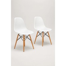 Seduna Beyaz Eames Sandalye - Natural Ahşap Ayaklı 2 Adet Modern Tasarım ve Rahat Oturum