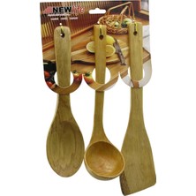 Hace Bazaar 3pcs Ahşap Bambu  Mutfak Servis Seti  KAŞIK=27CM - KEPÇE=27CM - SPATULA=32CM (4887)