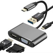 4in1 Type-C™ To 4K Ultra Hd Hdmı/ Vga/ Pd Şarj/ Usb3.0 MacBook Uyumlu Çoklayıcı Adaptör
