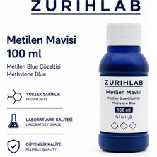 ZURIHLAB Metilen Mavisi 100 ml (Sıvı Form) - Methylene Blue 100 ml / HDPE Plastik Şişe - Yüksek Kaliteli
