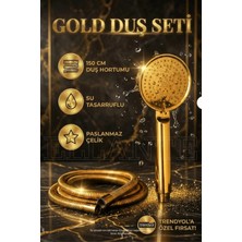 Ellante Gold Duş Başlıgı ve Gold Paslanmaz Kaliteli Duş Hortumu Gold Duş Seti - 150CM