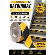 Ellante Sarı Siyah 5 cm x 15 Metre Kaydırmaz Güvenlik Bandı Merdiven Zemin Kaydırmaz Bant Güçlü Yapışkanlı Iç Dış Mekan