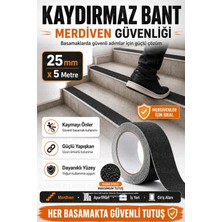 Ellante Kaydırmaz Bant 25 mm x 5 Metre, Pütürlü Yüzeyli Güçlü Yapışkanlı Merdiven Banyo Rampa Zemin Güvenlik Bandı