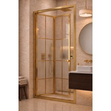 Waterline Ön Cephe Katlanır Akordiyon Kapı Gold Profil Karolaj Desen Ortası Buzlu 4mm Temperli Cam H190