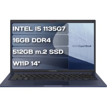 Asus Expertbook B1 B1400CEAE-EK4145 I5 1135G7 16GB Ddr4 512GB M.2 SSD W11P 14" Fhd Taşınabilir Bilgisayar