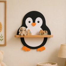 Maks Home Ahşap Çocuk Odası Duvar Rafı 🐧 Penguen | Doğal Ahşap & Mdf | Dekoratif Oyuncak & Aksesuar Rafı
