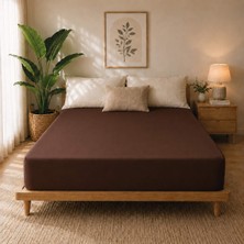 Karden Flower Premium Jersey Kahverengi Fitted %100 Pamuk Penye 100X200+30CM Tek Kişilik Lastikli Çarşaf