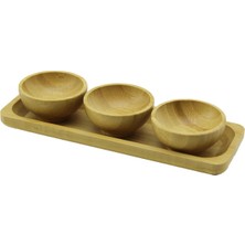 Hace Bazaar 3pcs - Sunum Tepsili   Mini - Çap: 6cm  Ahşap Bambu Lokumluk - Çerezlik Kase (4887)