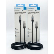 Acl Aura Akse USB To Lightning 1.2 Metre 12W 2.4A Örgülü Hızlı Şarj Kablosu - 2 Adet Ikili Paket