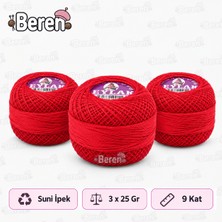 Leylak Suni Ipek Etamin ve Kaneviçe Ipliği - 3025 Kırmızı - 9 KAT/25GR - 3 Adet -Seccade Yastık Nevresim Havlu Işleme