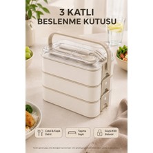 Open City Bej 3 Katlı Beslenme Kutusu Çatal Kaşık Dahil Kilitli Kapaklı Taşıma Saplı Yemek Saklama Kabı Seti