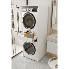 Aeka AE-1048D Beyaz Sürgü Raflı Sepetlik Bölmeli 186 cm Çamaşır ve Kurutma Makinesi Dolabı