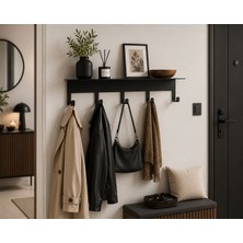 YDGR 5 Kancalı Mat Siyah Metal Banyo,mutfak,çocuk Odası Rafı Lazer Kesim Askılık 42X7 cm