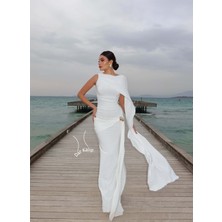 Esra Helvacı Eh Collection Pelerin Detaylı Drapeli Uzun Elbise