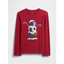 Gap Erkek Çocuk Bordo Grafik Baskılı T-Shirt