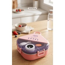 Alpa Store Fixpoint 650 ml Lunch Box Paslanmaz Çelik Beslenme Yemek Kabı Çatal Kaşık Yemek Kutusu Sefer Tası Beslenme Örtüsü Hediyeli