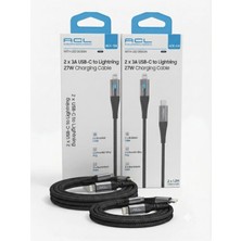 Acl Aura Akse 2X3A Usb-C To Lightning 27W LED Tasarımlı Örgülü Hızlı Şarj Kablosu 1.2 Metre (2'li Avantaj Paket)