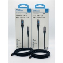 Acl Aura Akse 2'li Set! Type-C To Type-C 60W 3A 2m Örgülü LED Tasarımlı Şarj ve Data Kablosu (2 Adet)