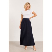 Bihan Store Yüksek Bel Beli Lastikli Akordiyon Piliseli Maxi Boy Etek 8940-KAHVE